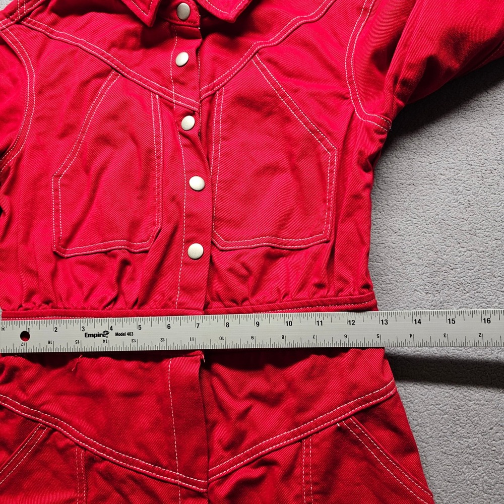 7 For All Mankind Red Denim Western Mini Dress Womens 4 Red Long Sleeve Cotton - Picture 4 of 13